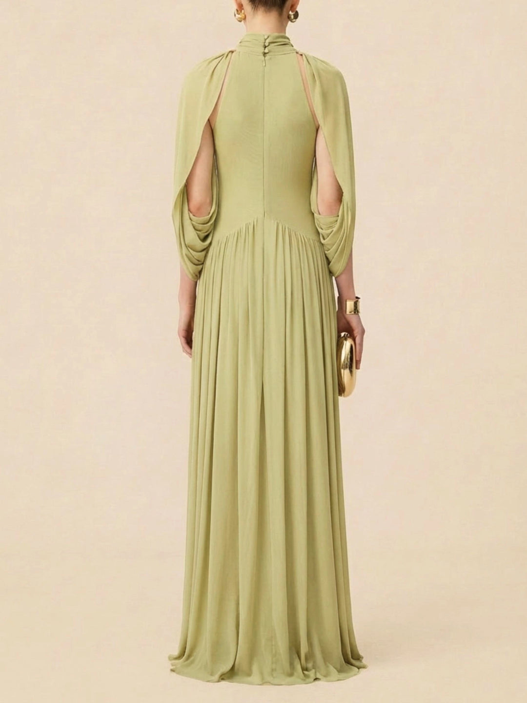 Women's High Neck Formal Dress with Cape Sleeve | Maxi