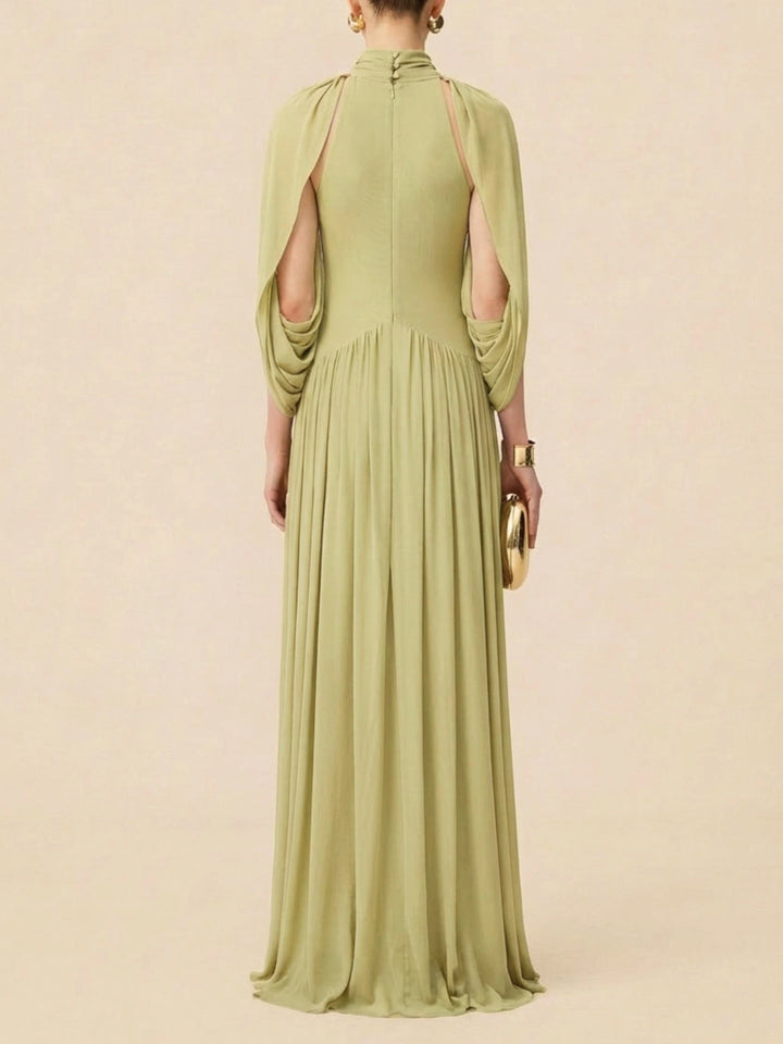 Women's High Neck Formal Dress with Cape Sleeve | Maxi