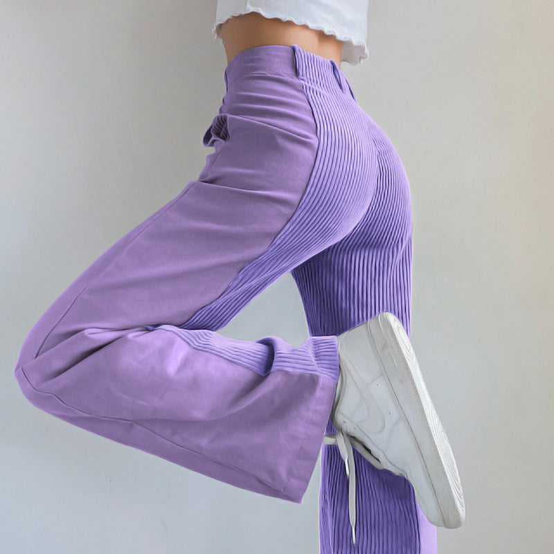 Women's High Waist Corduroy Pants with Belt Loops | Wide Leg