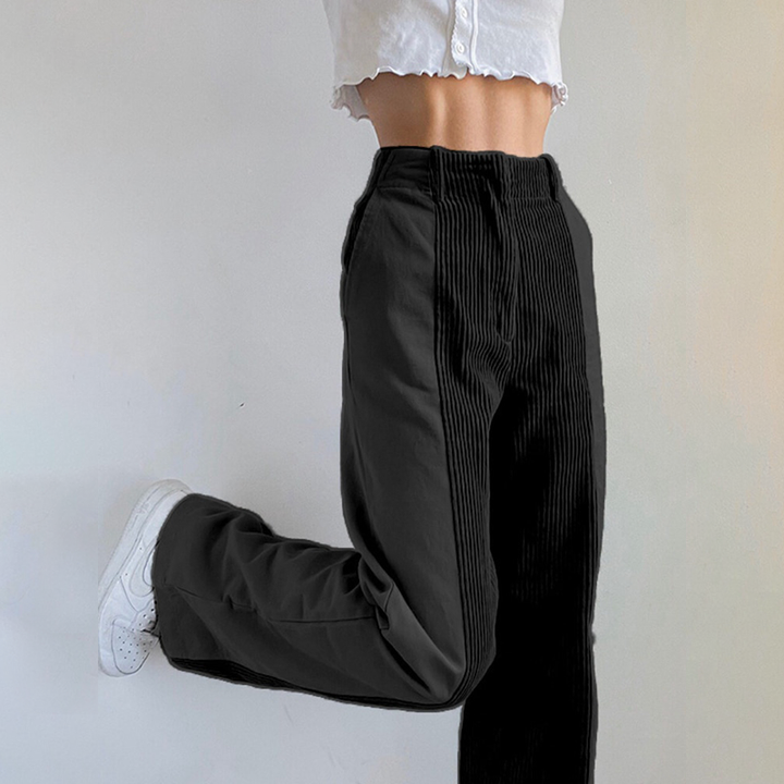 Women's High Waist Corduroy Pants with Belt Loops | Wide Leg