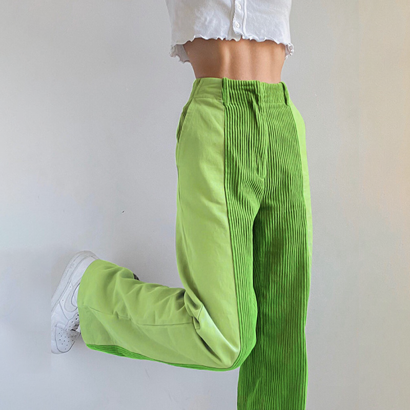 Women's High Waist Corduroy Pants with Belt Loops | Wide Leg