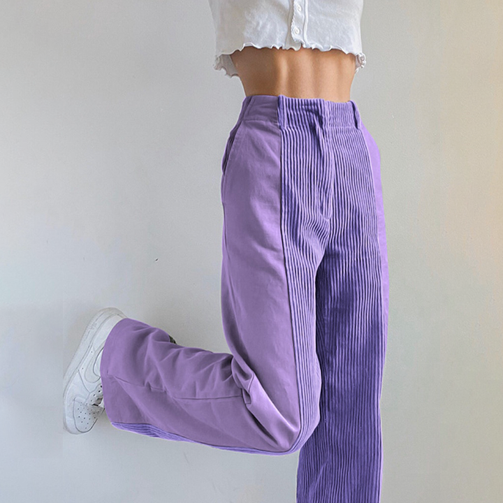 Women's High Waist Corduroy Pants with Belt Loops | Wide Leg
