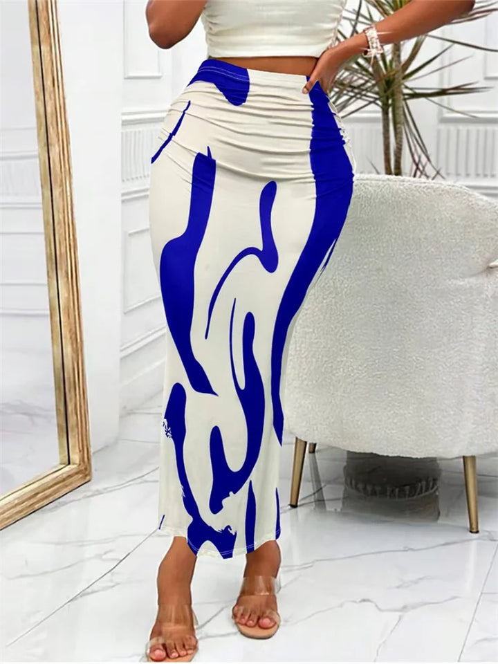 Women's High Waist Maxi Skirt with Abstract Print | Mermaid