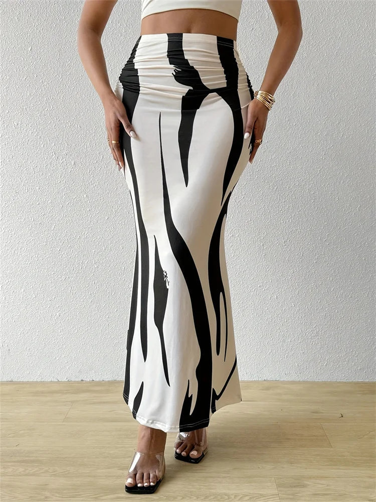 Women's High Waist Maxi Skirt with Abstract Print | Mermaid
