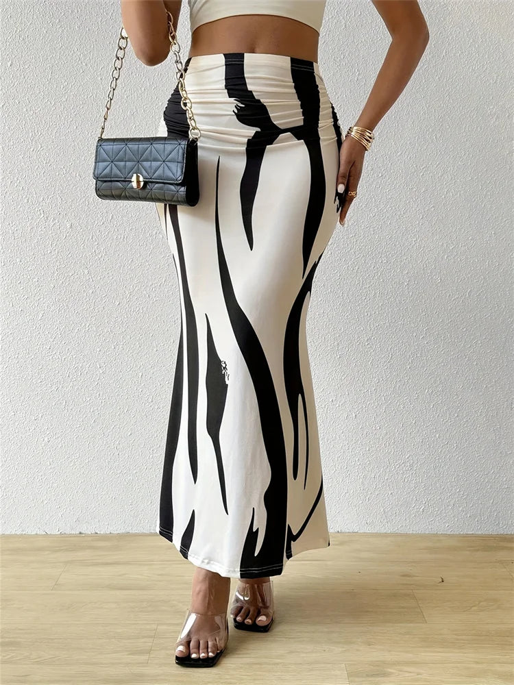 Women's High Waist Maxi Skirt with Abstract Print | Mermaid