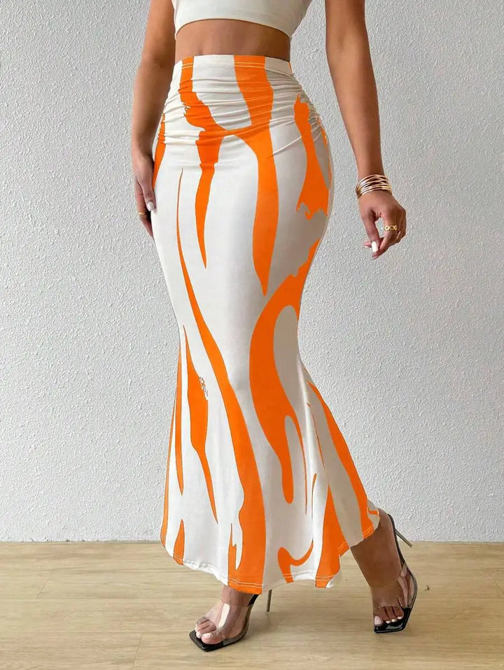 Women's High Waist Maxi Skirt with Abstract Print | Mermaid