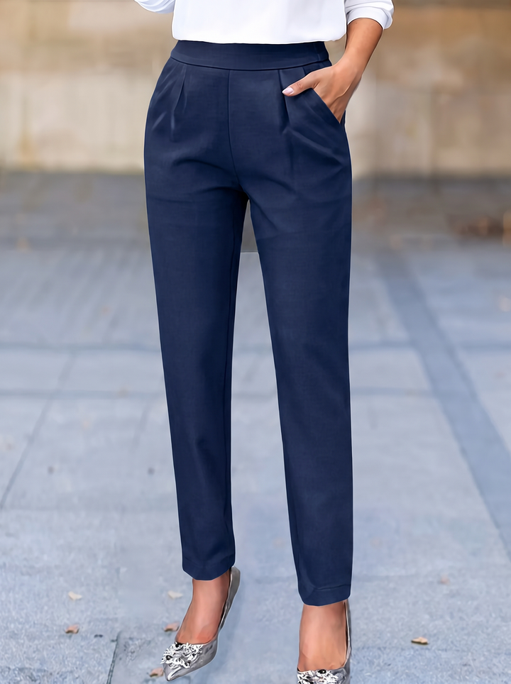 Women's High Waist Work Pants with Pleats & Pockets | Tapered