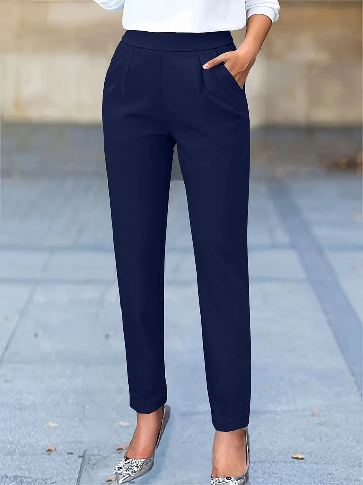 Women's High Waist Work Pants with Pleats & Pockets | Tapered