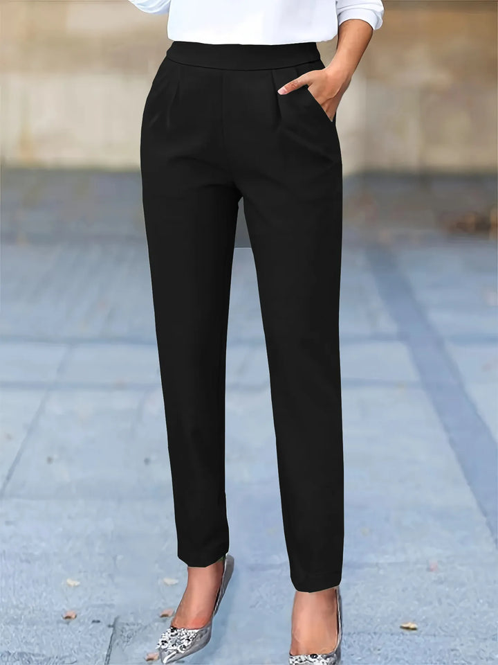 Women's High Waist Work Pants with Pleats & Pockets | Tapered
