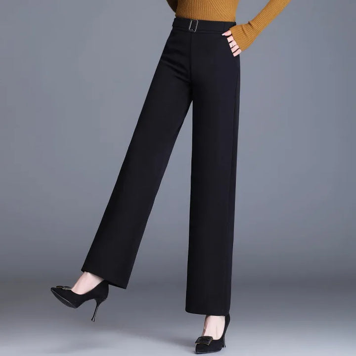 Women's High Waist Work Pants with Side Pockets | Wide Leg