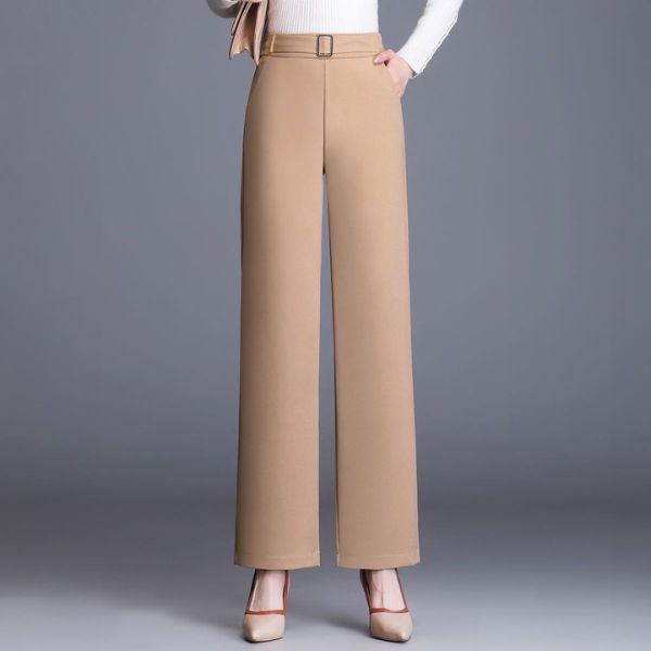 Women's High Waist Work Pants with Side Pockets | Wide Leg