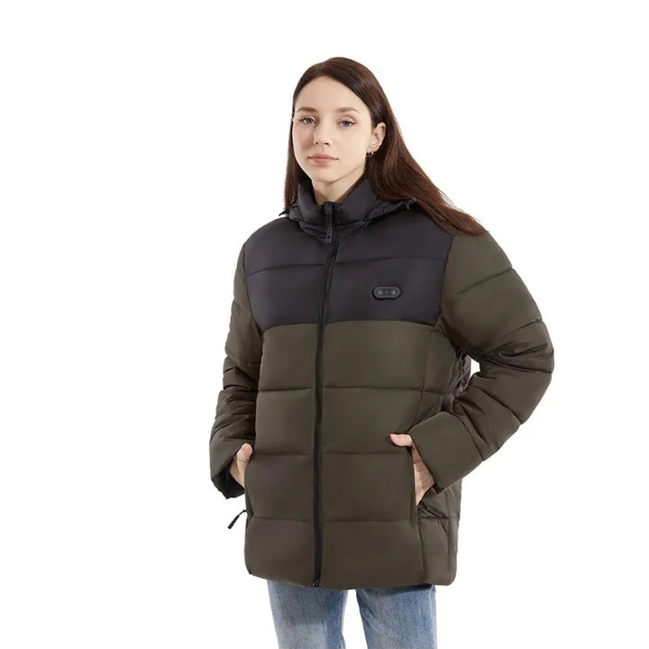 Women's Hooded Heated Jacket with Two Tone & Zip Up | Puffer