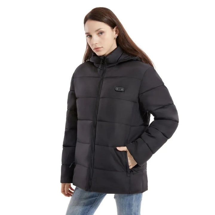 Women's Hooded Heated Jacket with Two Tone & Zip Up | Puffer