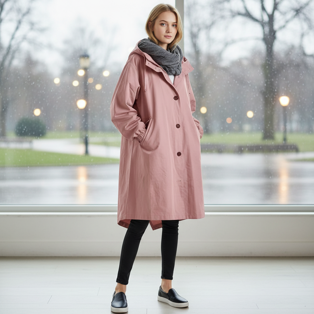 Women's Hooded Long Casual Jacket with Button & Pockets | Outdoor