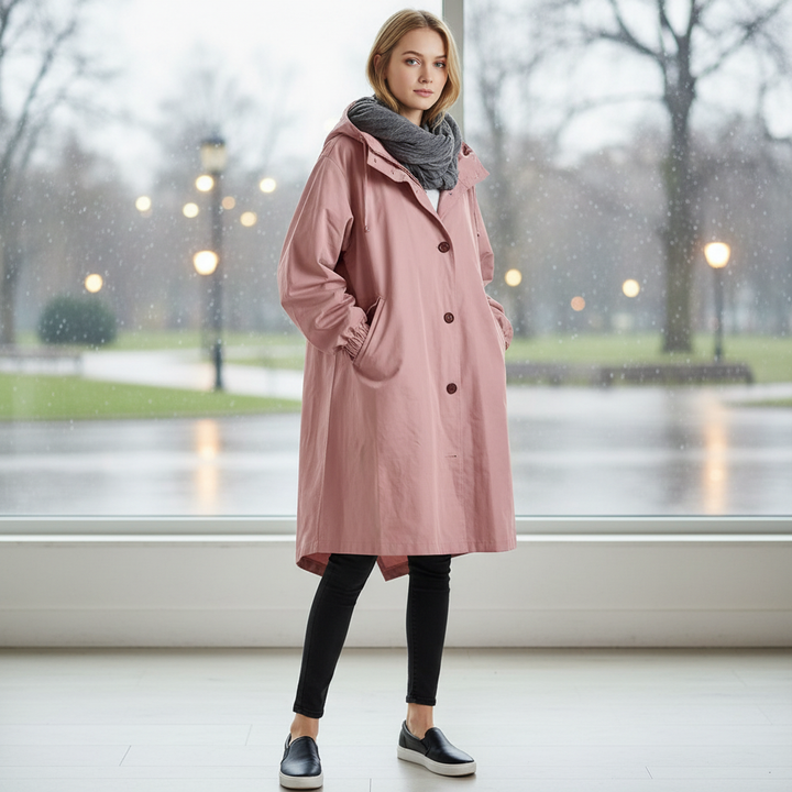 Women's Hooded Long Casual Jacket with Button & Pockets | Outdoor