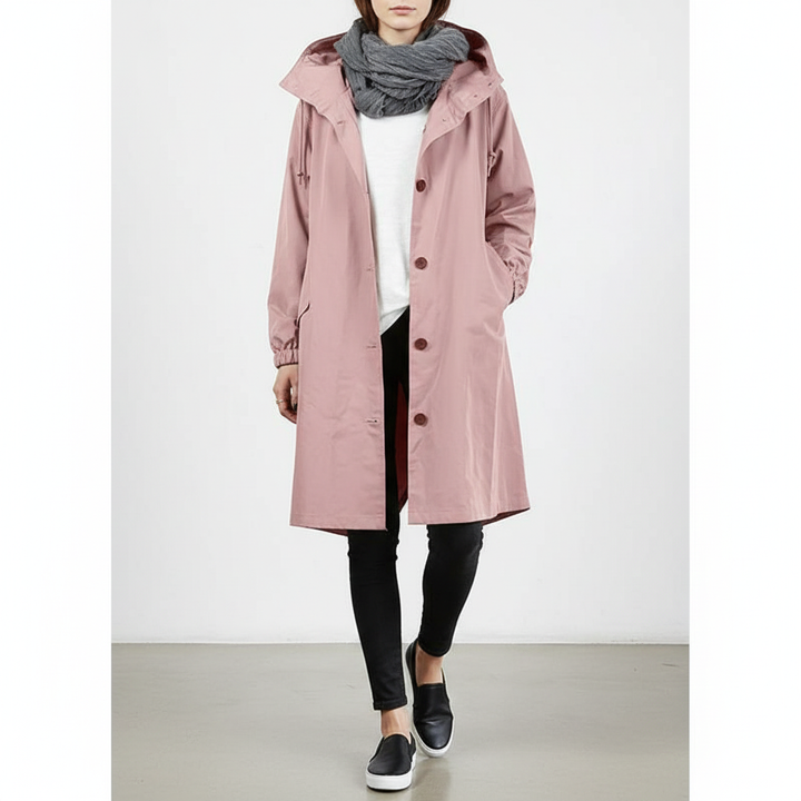 Women's Hooded Long Casual Jacket with Button & Pockets | Outdoor