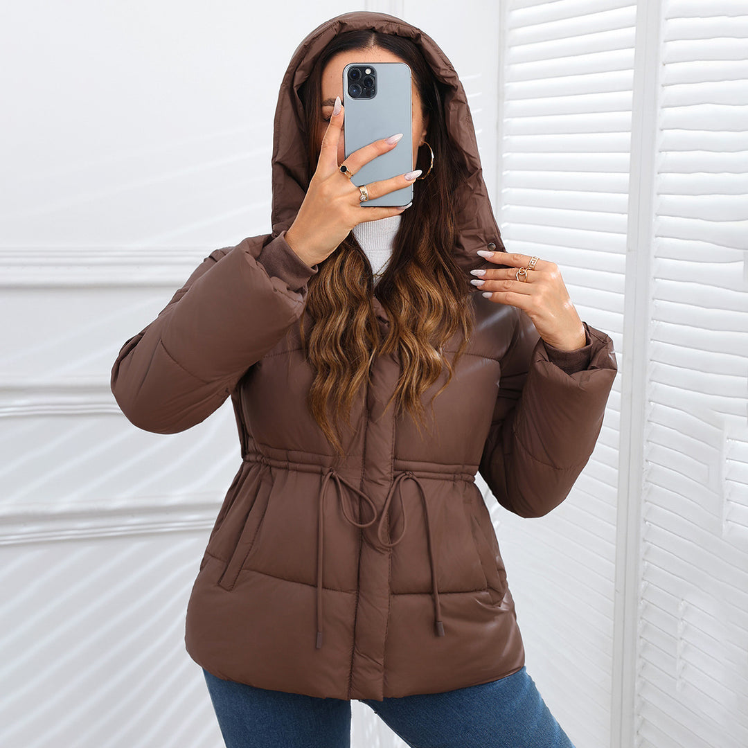 Women's Hooded Puffer Jacket with Drawstring Waist | Quilted
