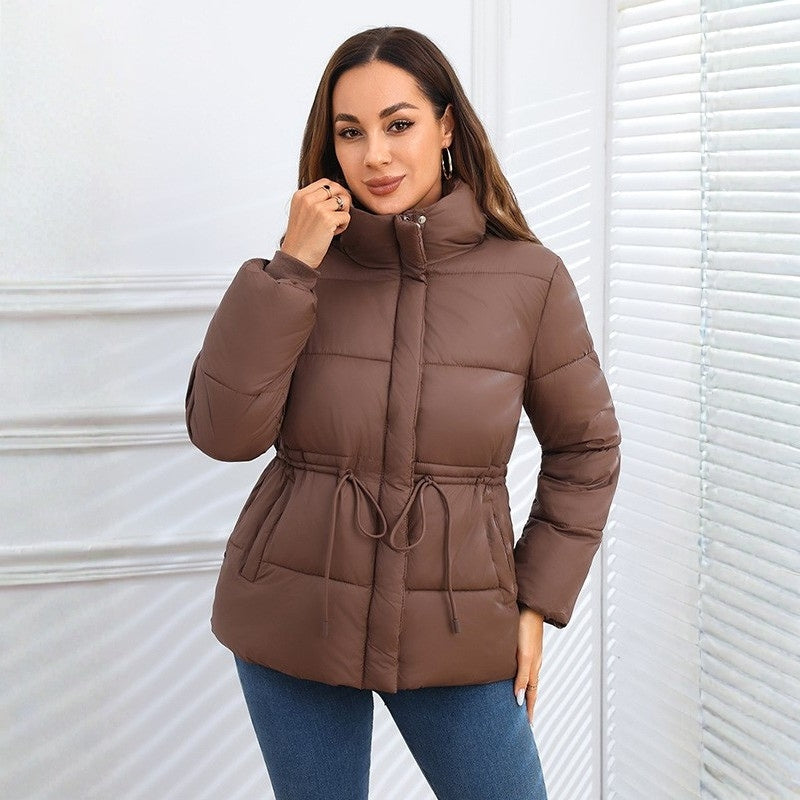 Women's Hooded Puffer Jacket with Drawstring Waist | Quilted