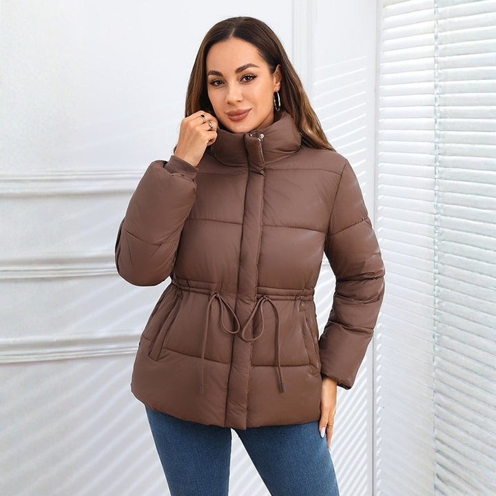 Women's Hooded Puffer Jacket with Drawstring Waist | Quilted