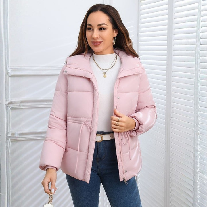 Women's Hooded Puffer Jacket with Drawstring Waist | Quilted