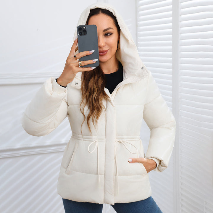 Women's Hooded Puffer Jacket with Drawstring Waist | Quilted