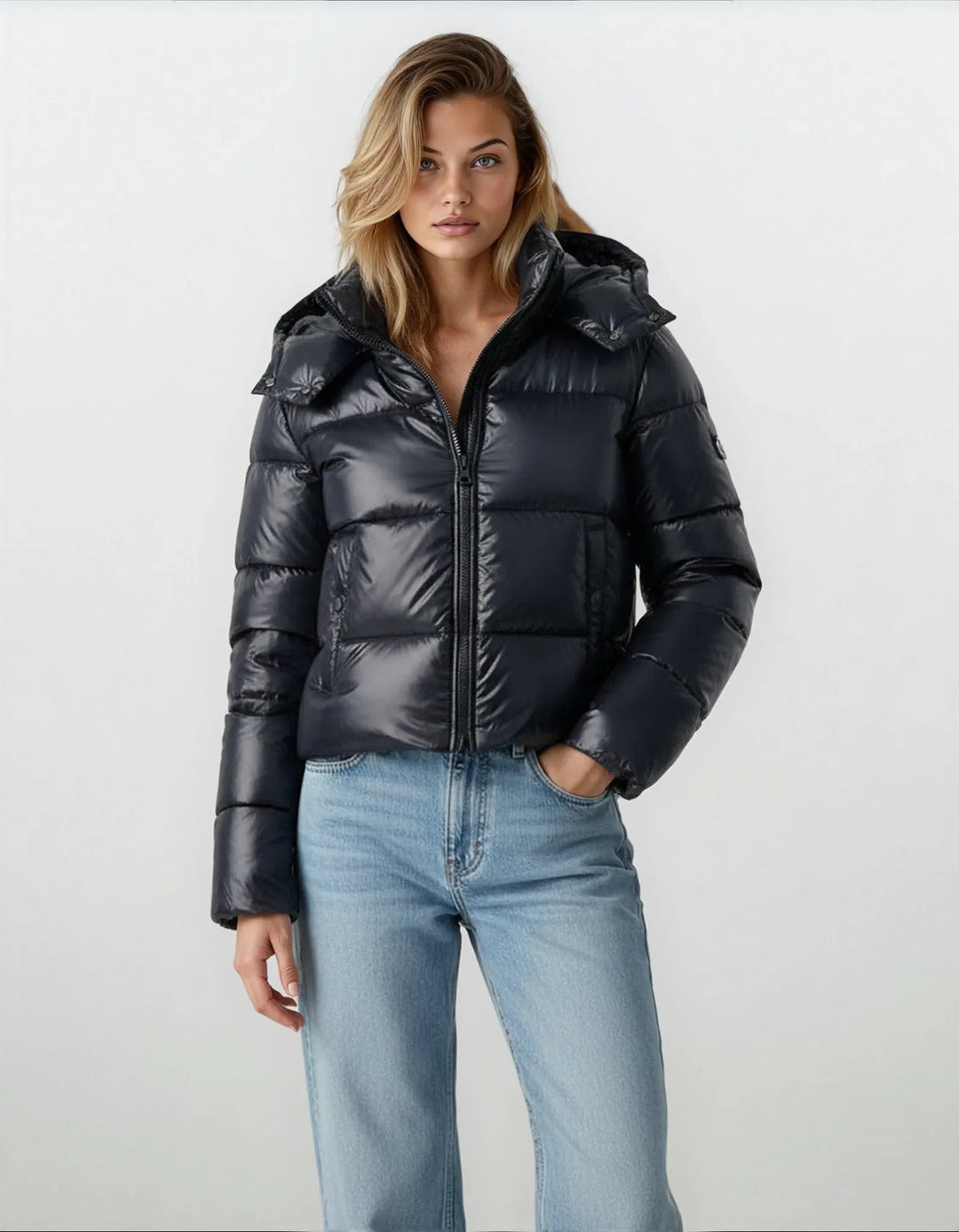 Women's Hooded Puffer Jacket with Zip Front & Quilted | Cropped