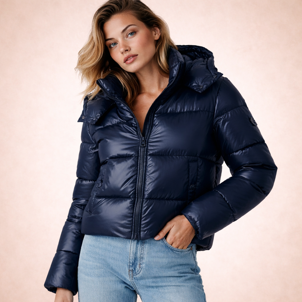 Women's Hooded Puffer Jacket with Zip Front & Quilted | Cropped
