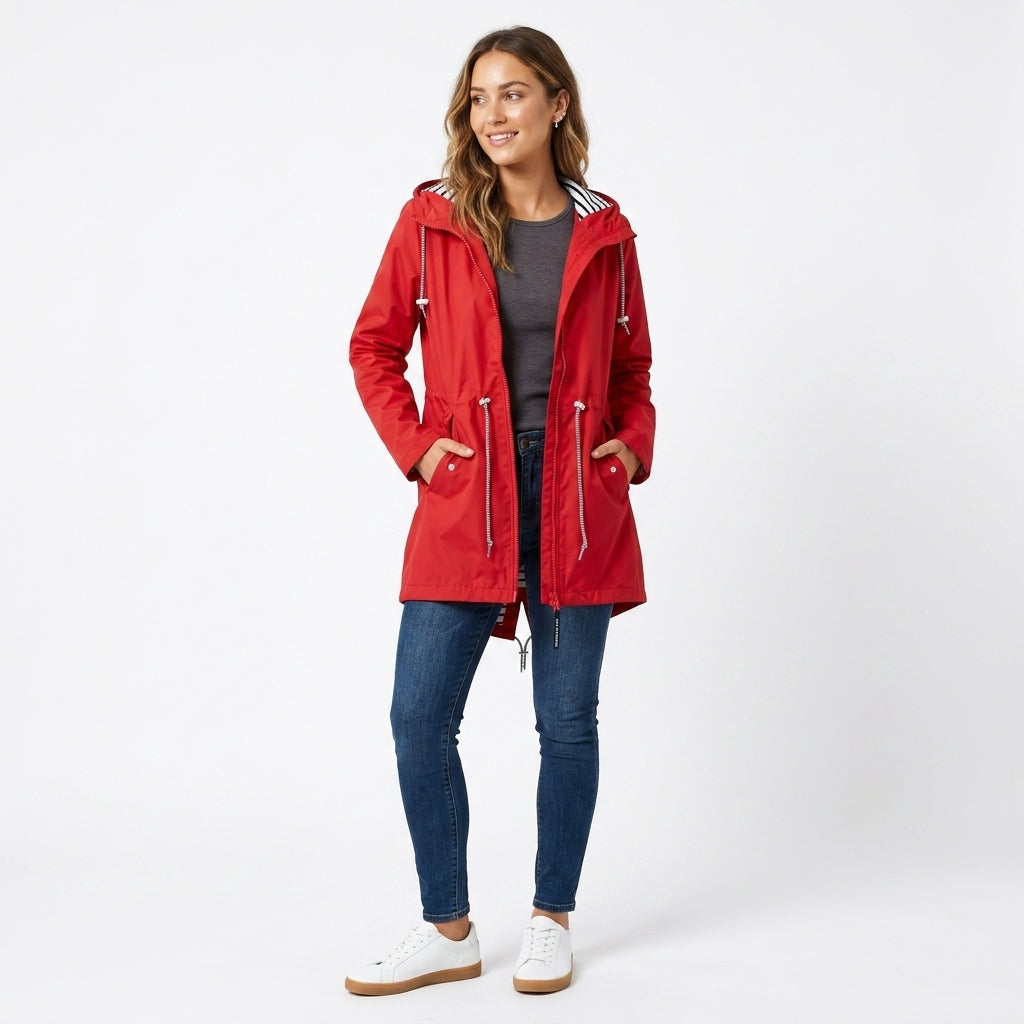 Women's Hooded Rain Jacket with Drawstring | Long