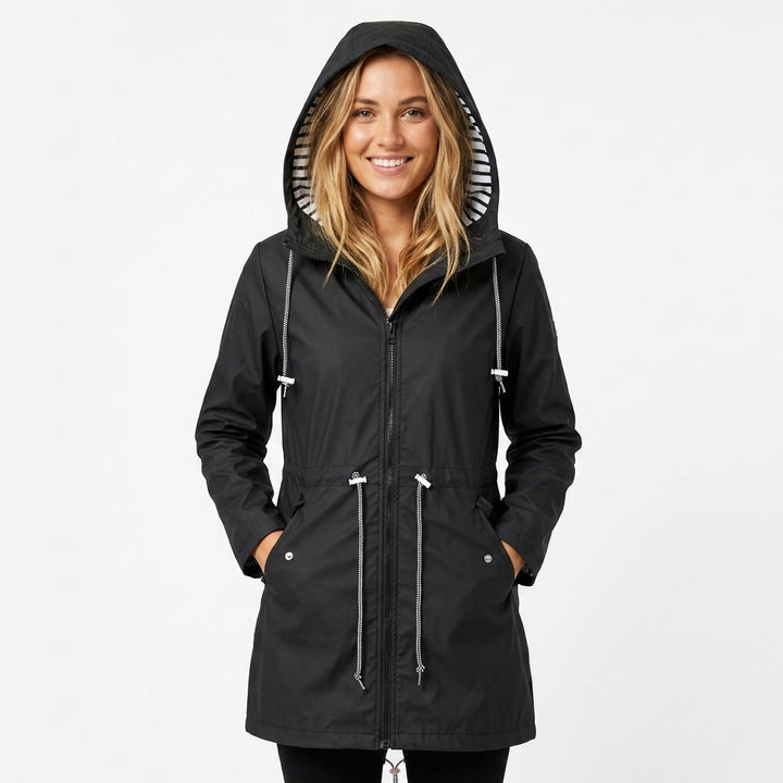 Women's Hooded Rain Jacket with Drawstring | Long