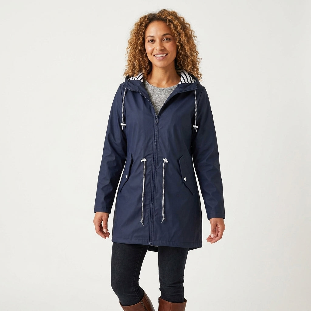 Women's Hooded Rain Jacket with Drawstring | Long