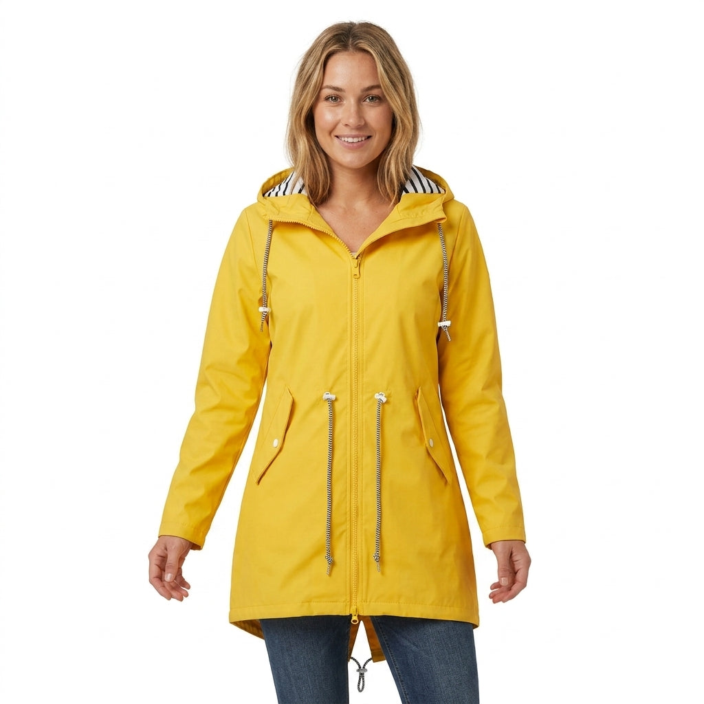 Women's Hooded Rain Jacket with Drawstring | Long