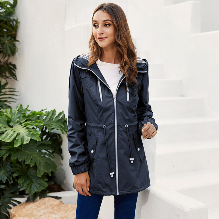 Women's Hooded Rain Jacket with Drawstring | Long