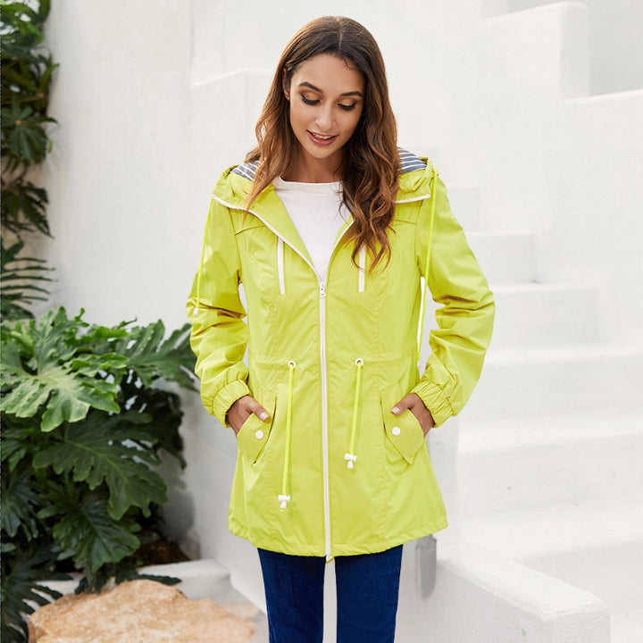 Women's Hooded Rain Jacket with Drawstring | Long