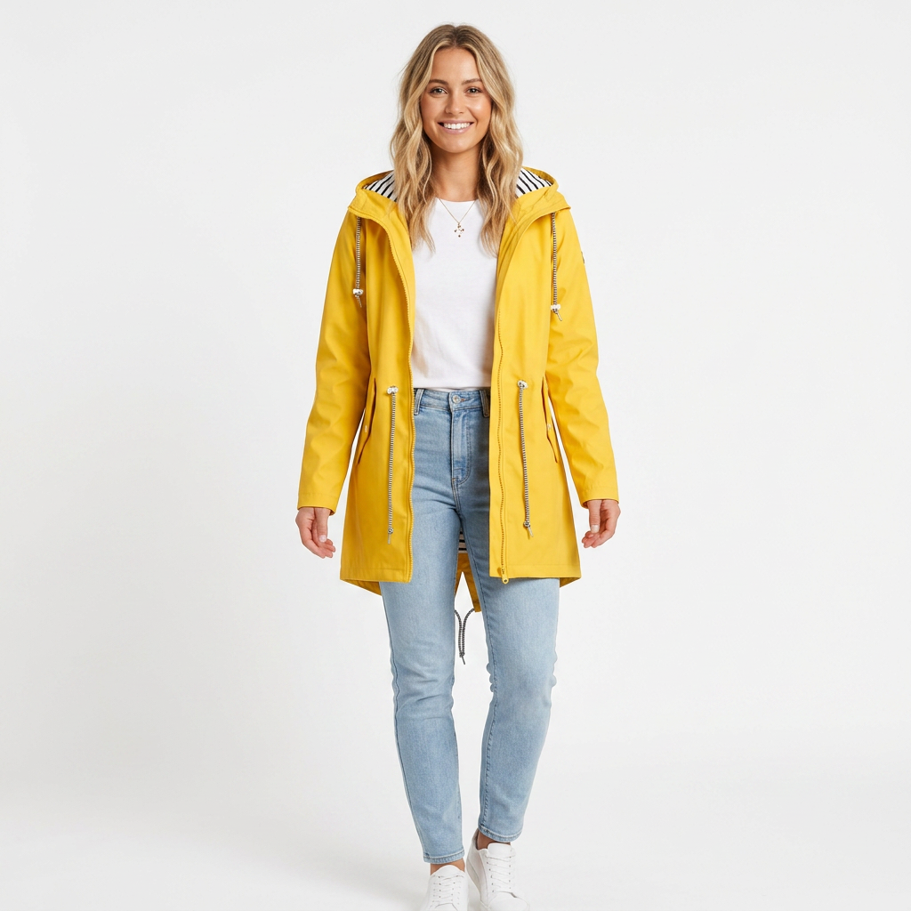 Women's Hooded Rain Jacket with Drawstring | Long
