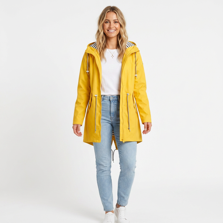 Women's Hooded Rain Jacket with Drawstring | Long
