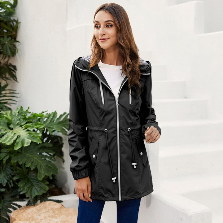 Women's Hooded Rain Jacket with Drawstring | Long