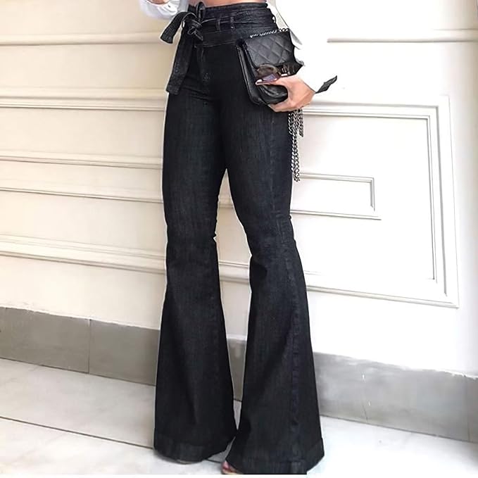 Women's Jeans High Waisted Flare | Tie Belt