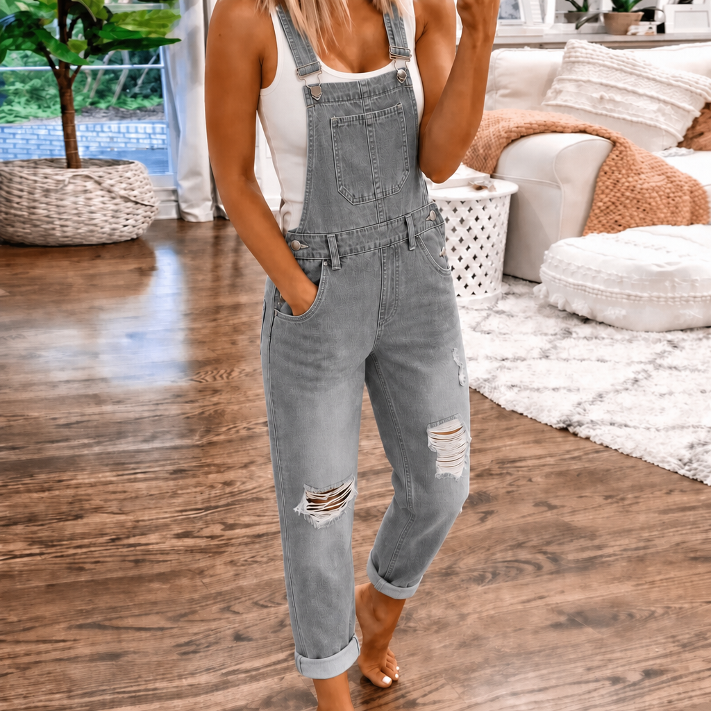 Women's Jumpsuit with Bib Pocket & Straps | Straight Leg
