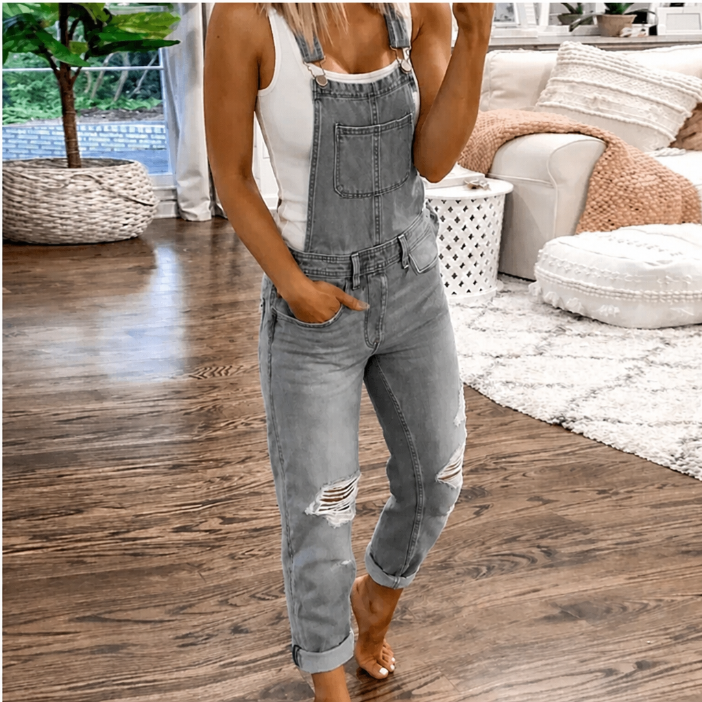 Women's Jumpsuit with Bib Pocket & Straps | Straight Leg