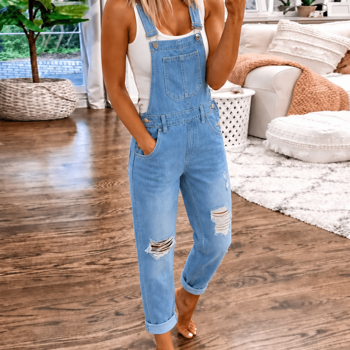 Women's Jumpsuit with Bib Pocket & Straps | Straight Leg