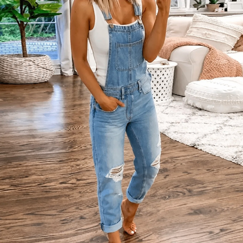 Women's Jumpsuit with Bib Pocket & Straps | Straight Leg