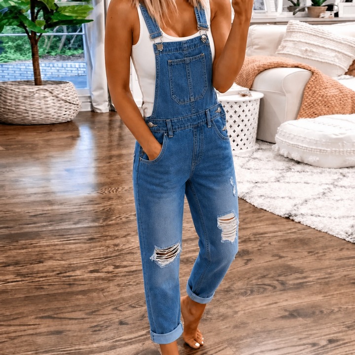 Women's Jumpsuit with Bib Pocket & Straps | Straight Leg