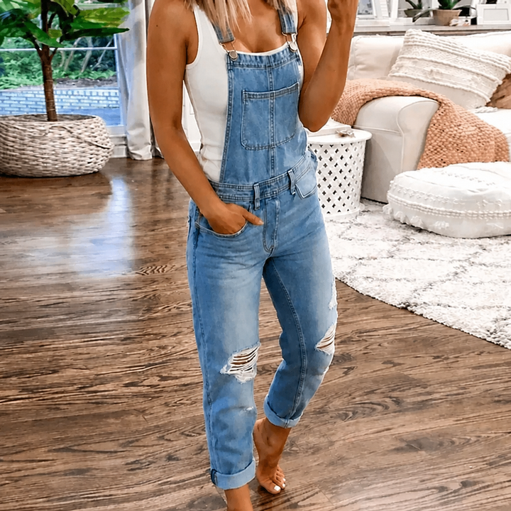Women's Jumpsuit with Bib Pocket & Straps | Straight Leg