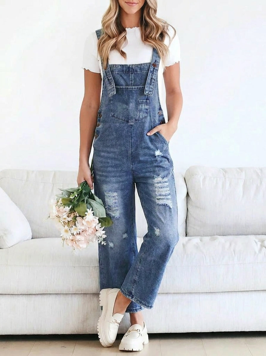 Women's Jumpsuit with Bib Pockets & Straps | Wide Leg