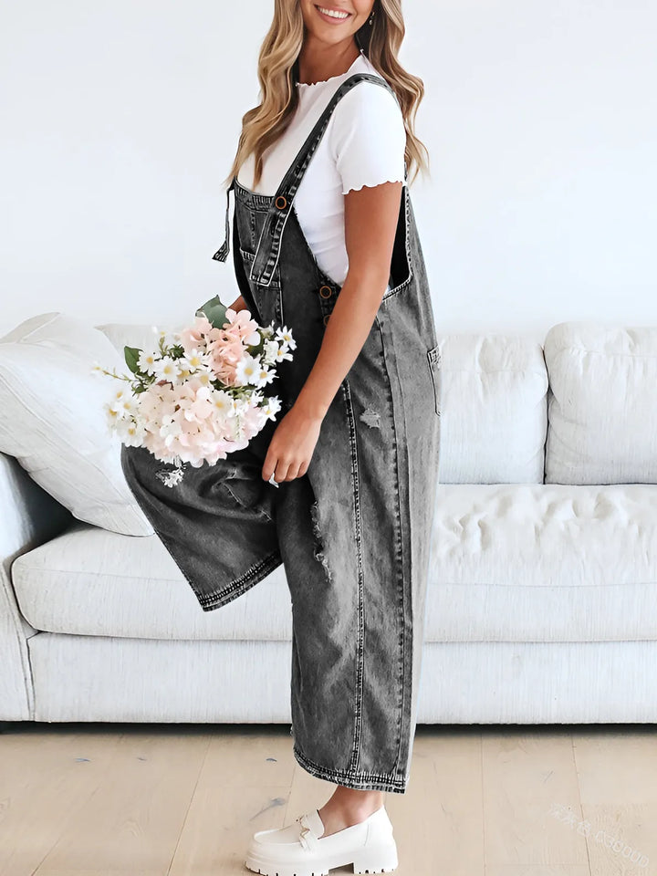 Women's Jumpsuit with Bib Pockets & Straps | Wide Leg