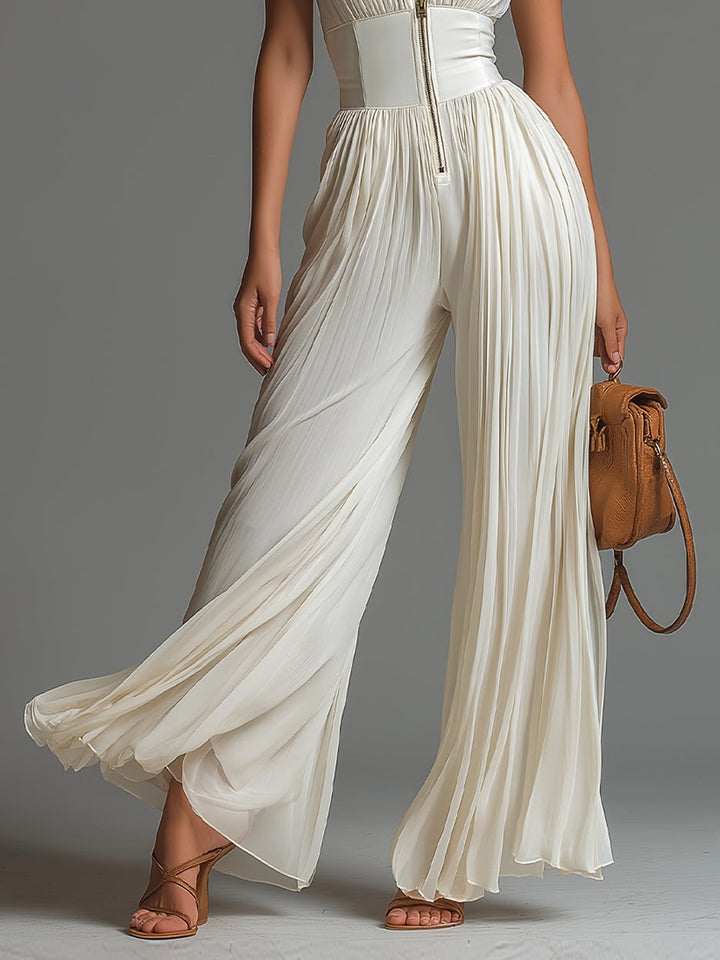 Women's Jumpsuit with Pleated & Deep V-Neck | Wide Leg