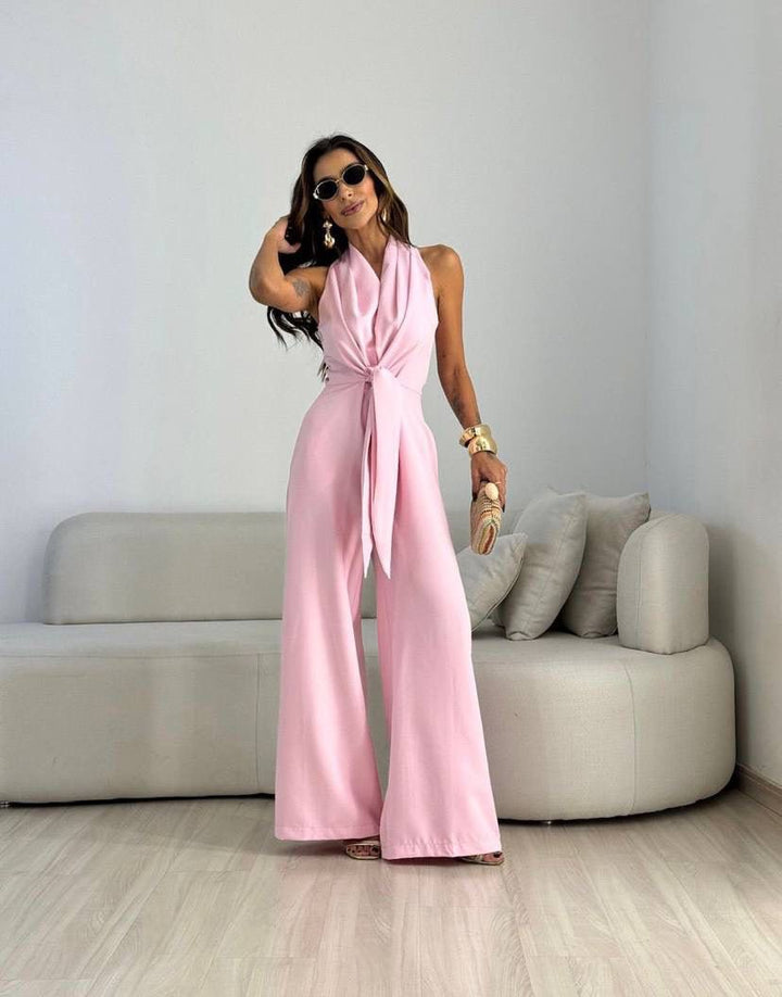 Women's Jumpsuit with Tie Front & V-Neck | Formal