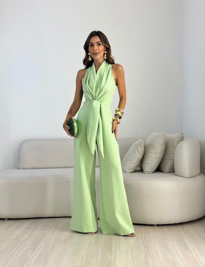 Women's Jumpsuit with Tie Front & V-Neck | Formal