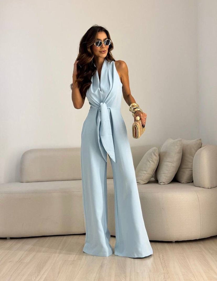 Women's Jumpsuit with Tie Front & V-Neck | Formal