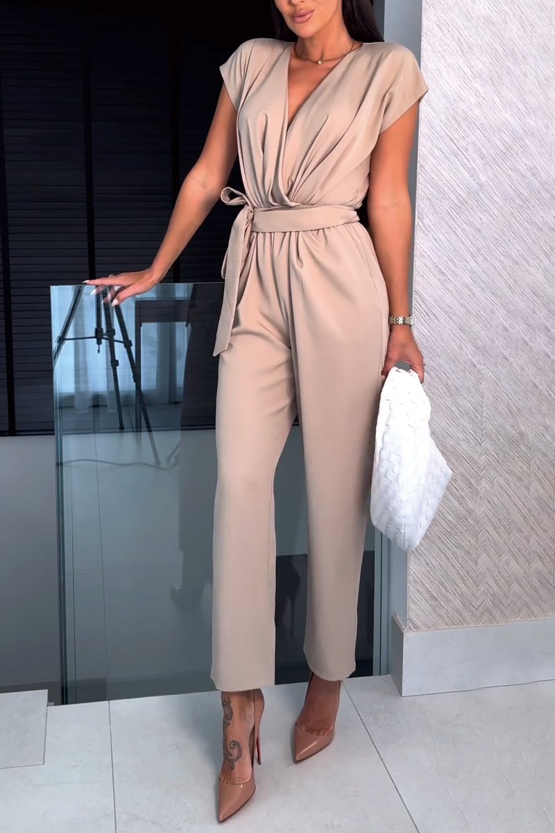 Women's Jumpsuit with Wrap V-Neck & Short Sleeves | Formal